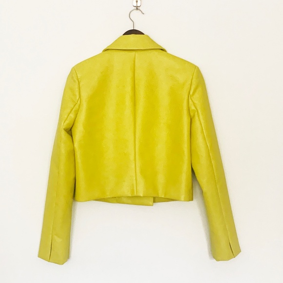 7 For All Mankind Jacket - Faux leather Cropped Biker Coat in Yellow - Size S - Picture 2 of 12